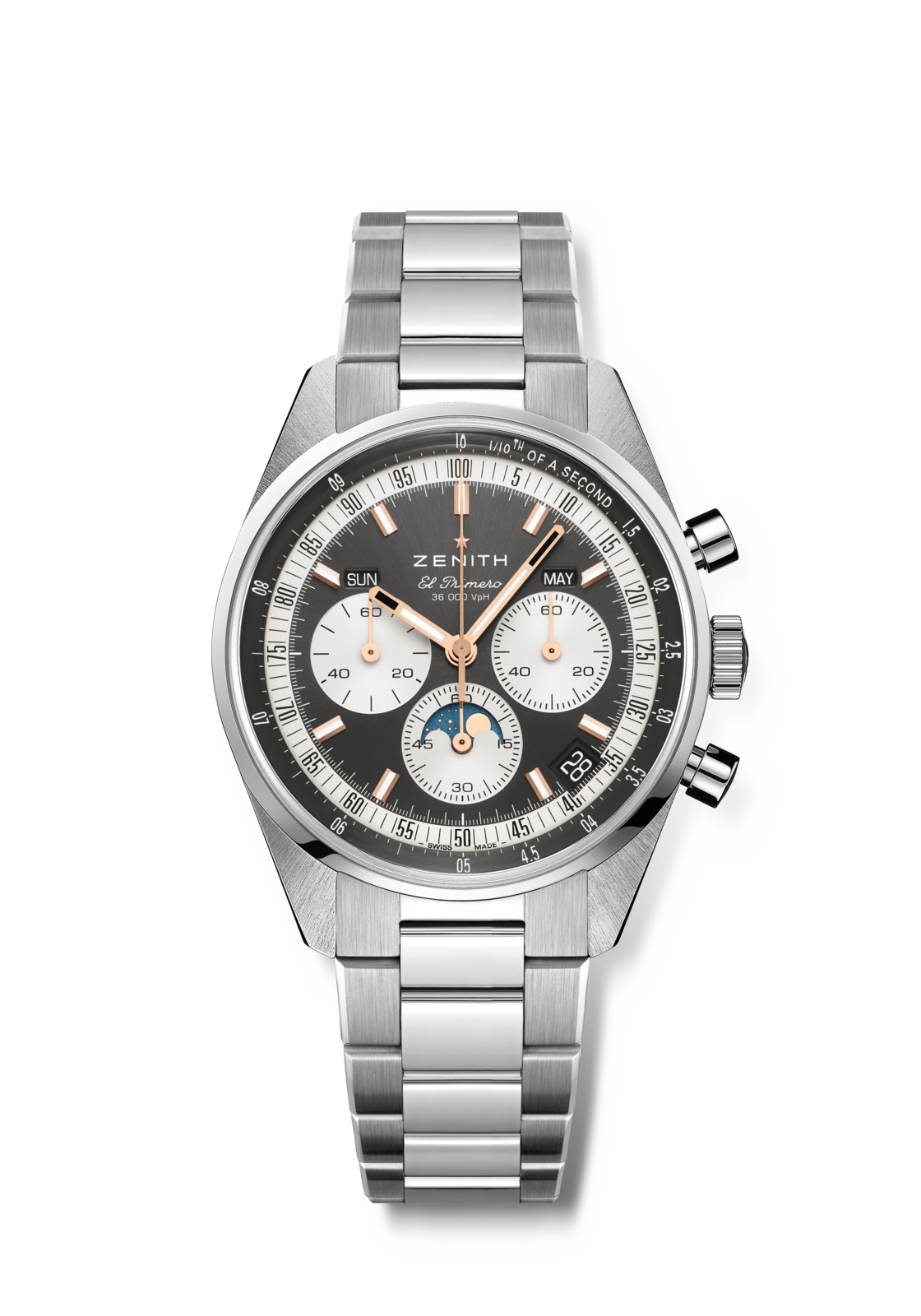 30th ANNIVERSARYカシミヤブレンド 配色デザインプルオーバー ZENITH クロノマスター オリジナル トリプルカレンダー - 38.00mm