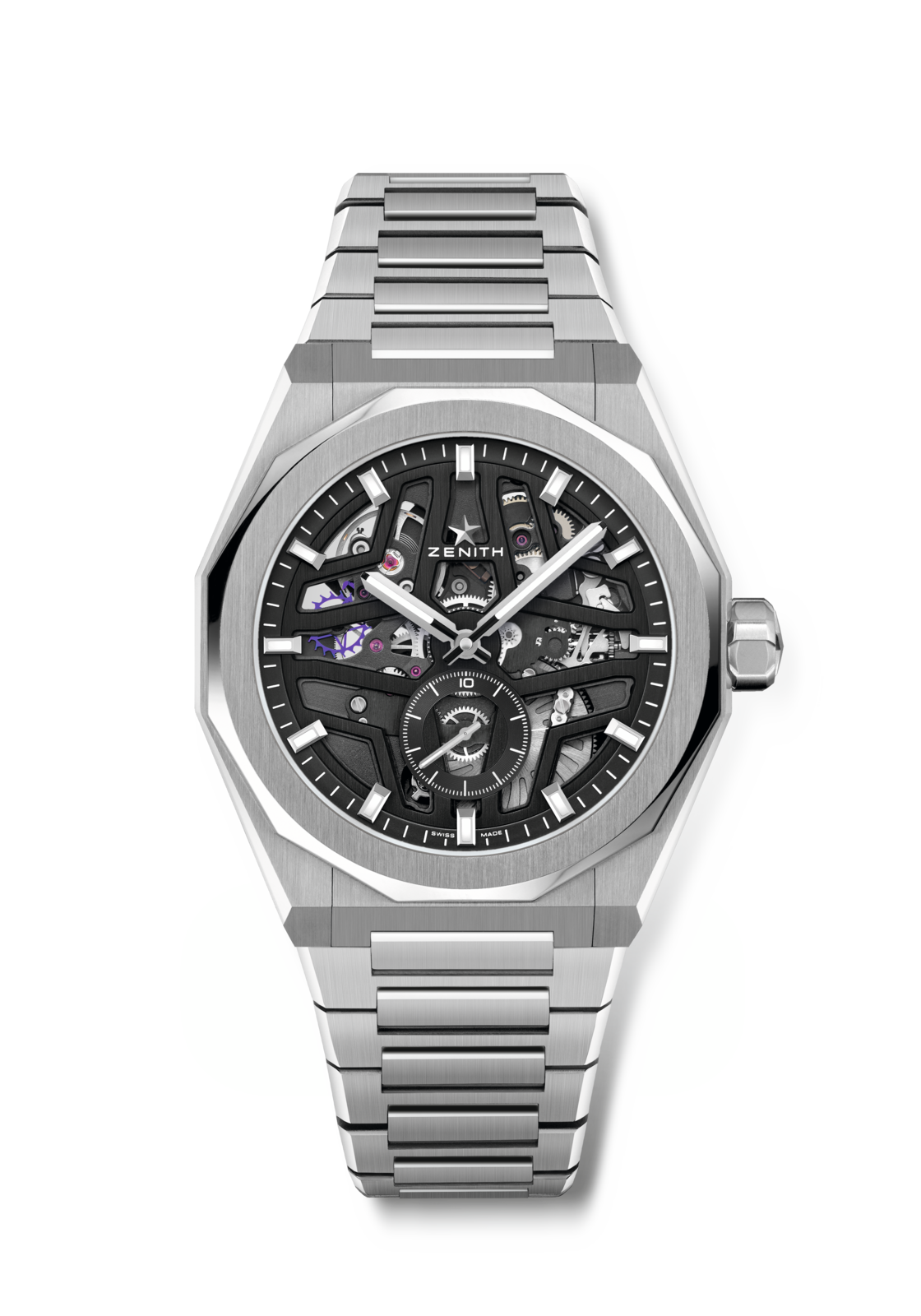 DEFY Skyline Skeleton steel automatic watch with blue open dial 